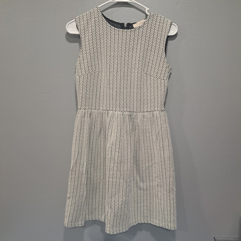 Ann Taylor Loft Womens 4P Black White Herringbone Fit Flare Dress Career Mod